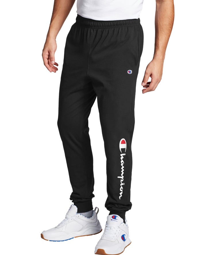 Champion Mens Joggers NZ - Classic Jersey Script Logo Black ( 8937-CWRVM )